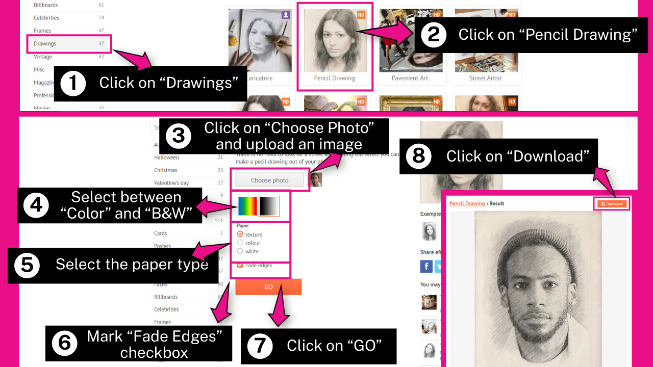 How to Make a Picture Look Like a Drawing Using PhotoFunia Step 5