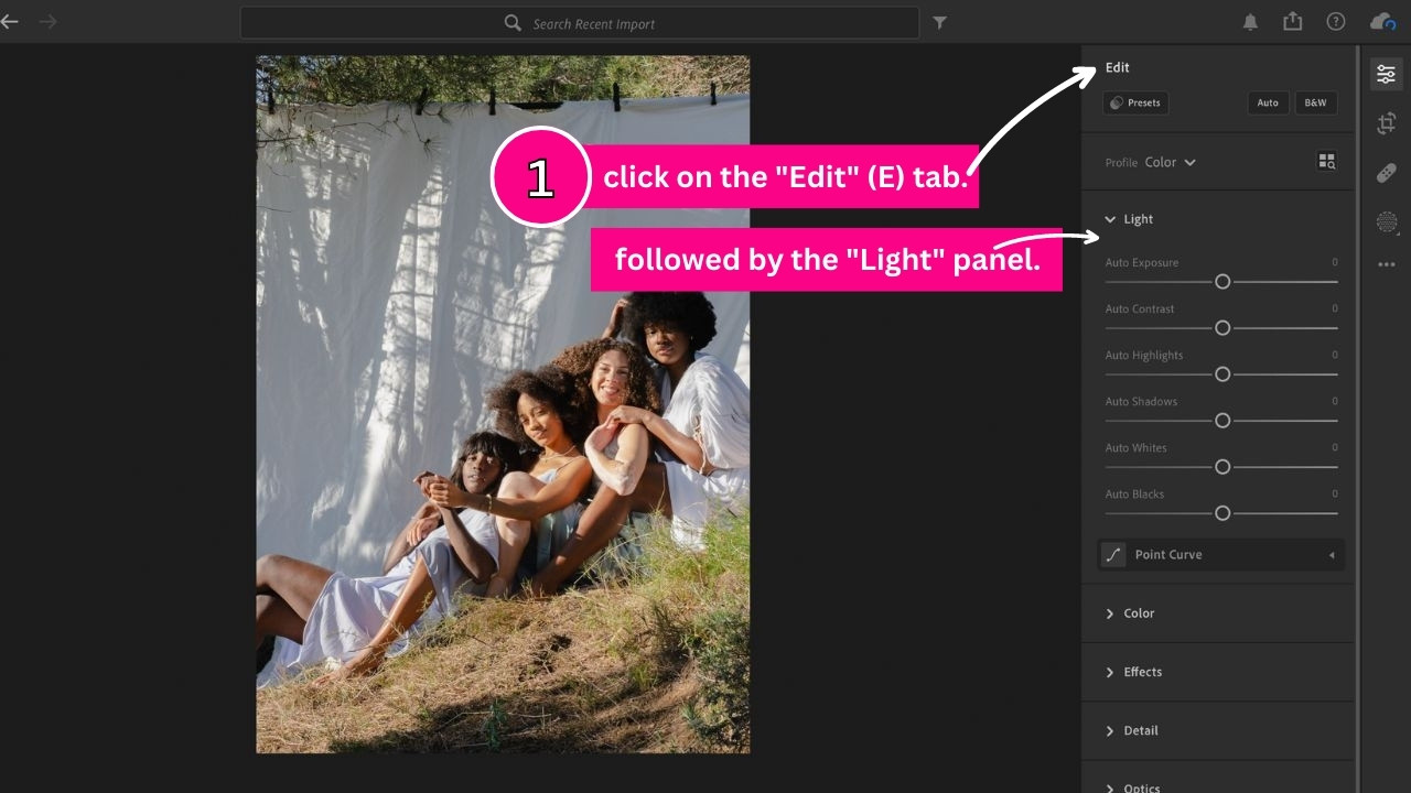 How to remove shadows in Lightroom. Step 2