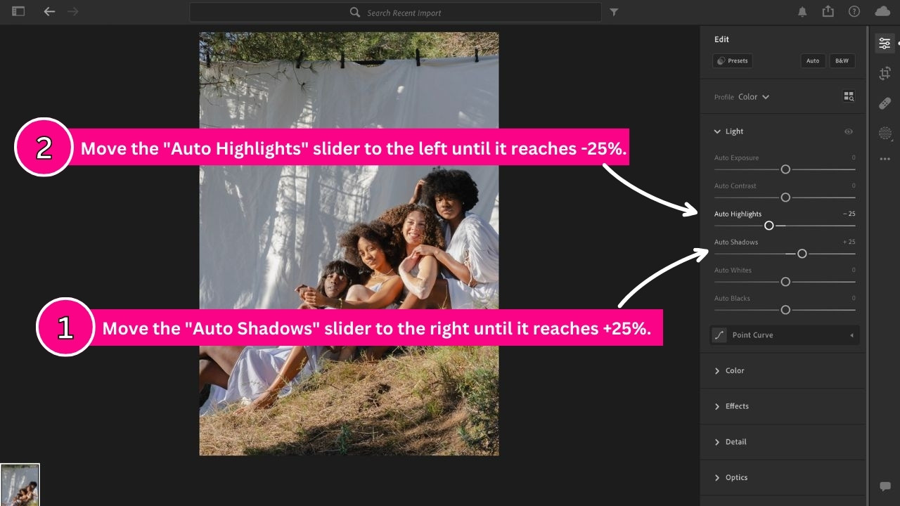 How to remove shadows in Lightroom. Step 3