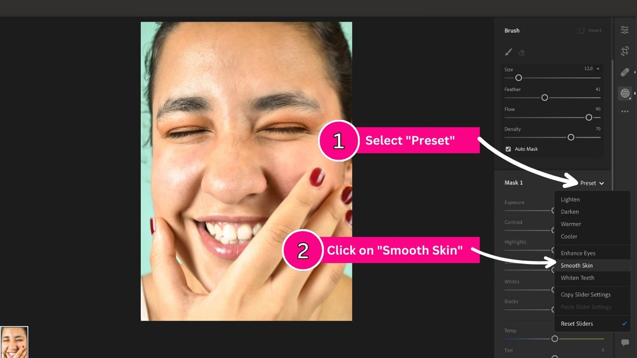 How to smooth skin in Lightroom Step 5