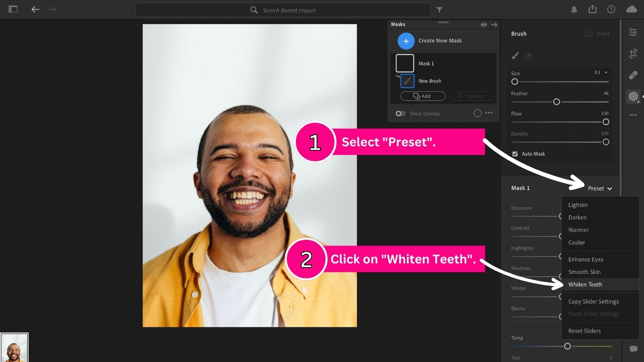 How to whiten teeth in Lightroom Step 3