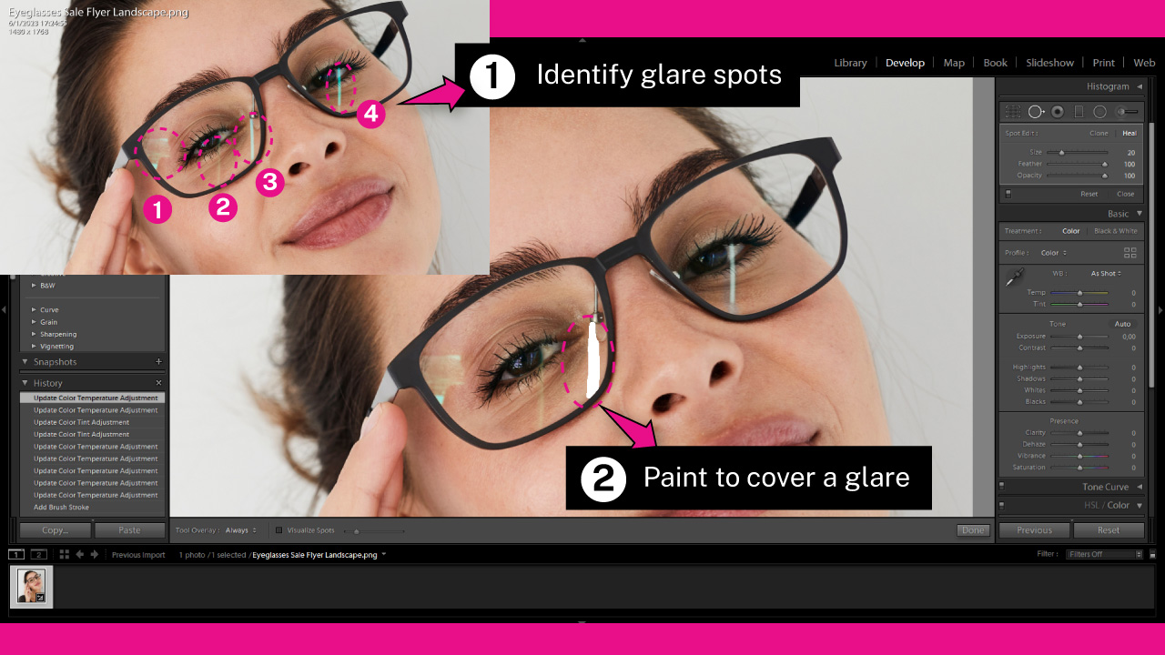How to Remove Glare from Glasses in Lightroom Step 3