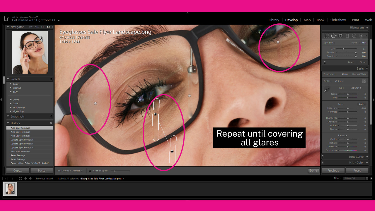 How to Remove Glare from Glasses in Lightroom Step 5
