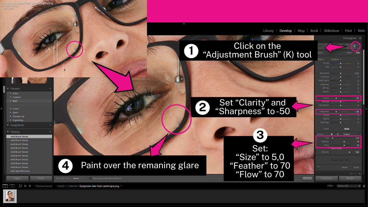 How to Remove Glare from Glasses in Lightroom Step 6