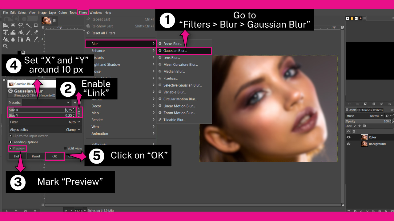 How to Get Rid of Shine on Face Using GIMP Step 2
