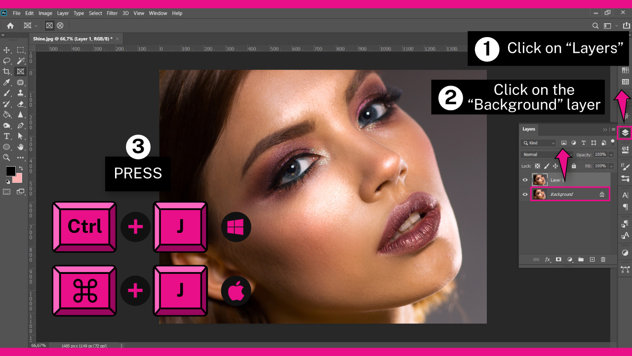 How to Get Rid of Shine on Face Using Photoshop Step 1
