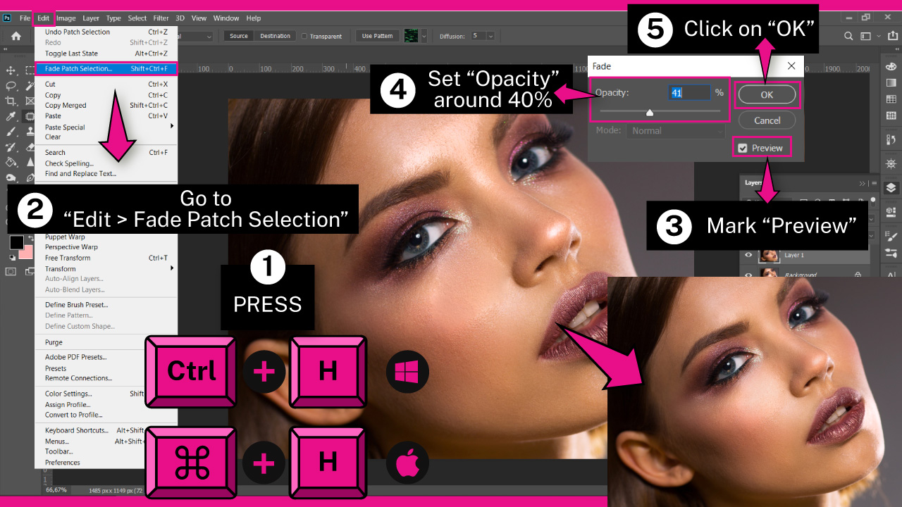 How to Get Rid of Shine on Face Using Photoshop Step 3