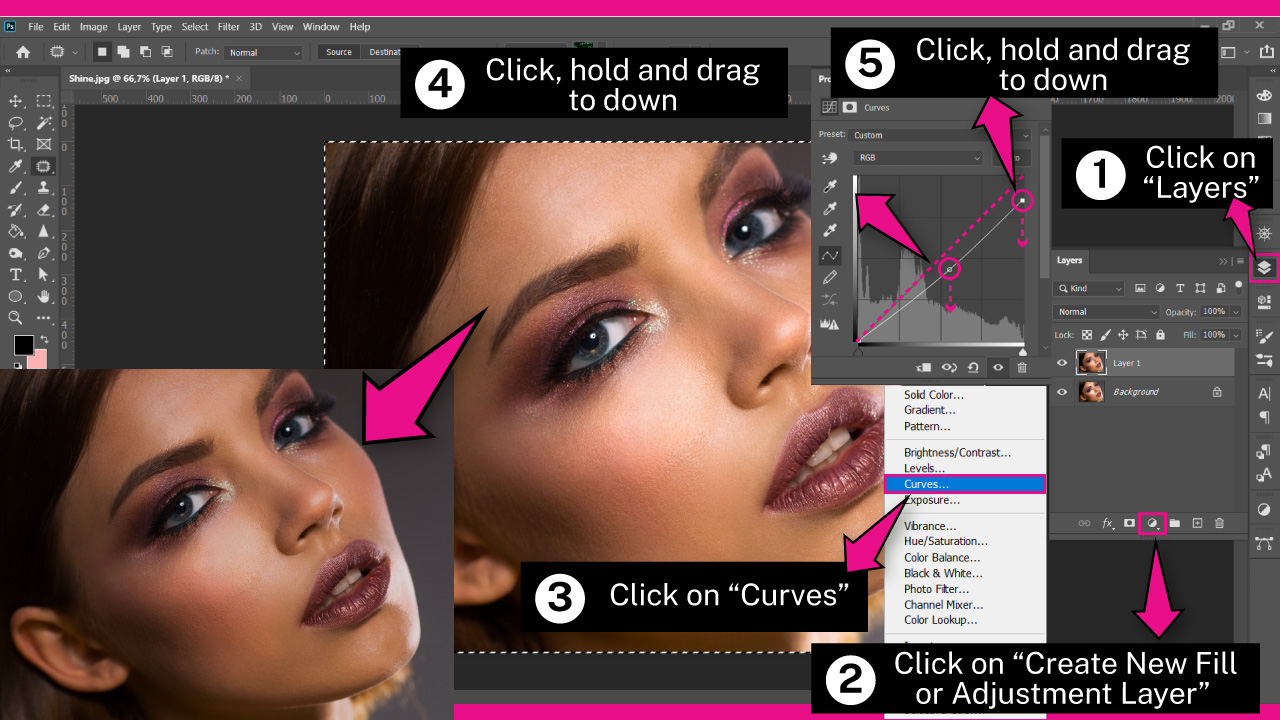 How to Get Rid of Shine on Face Using Photoshop Step 4